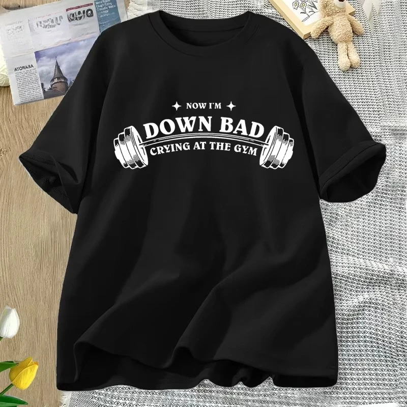 Now I'm Down Bad Crying At The Gym T-shirts Women Retro The Tortured Poet Department TTPD Tshirt Womens Oversized Cotton T Shirt