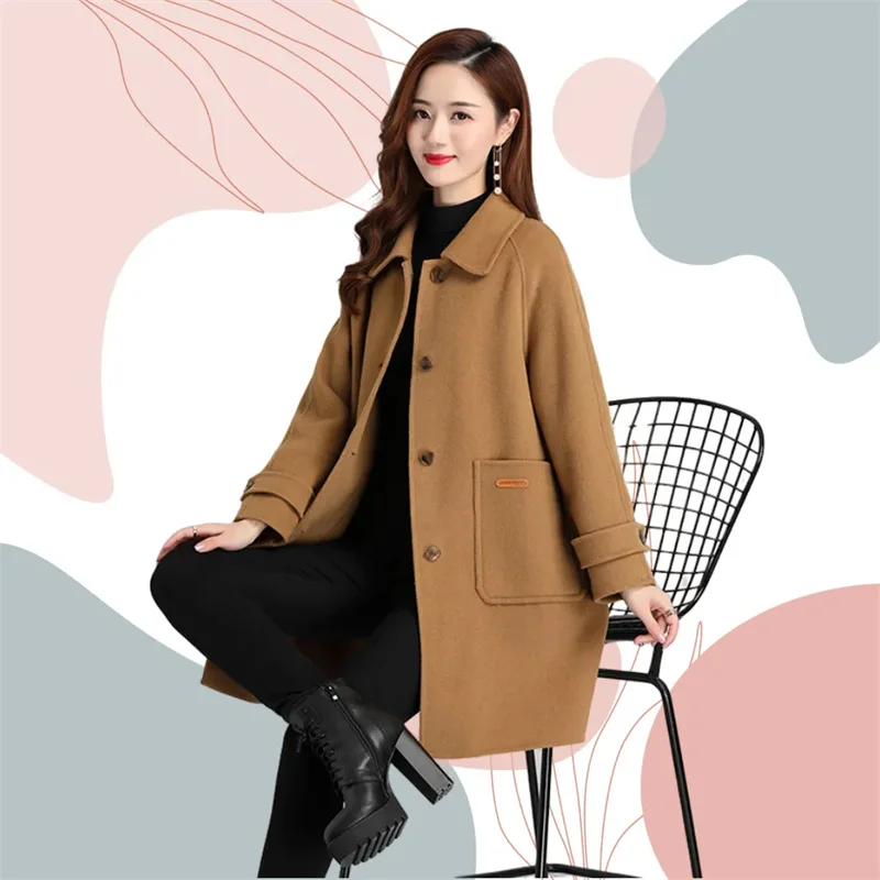 Double-Sided Wool Jacket Female Temperament Long Woolen Coat Women2024Autumn Winter New Windbreaker High-Quality Korean Overcoat