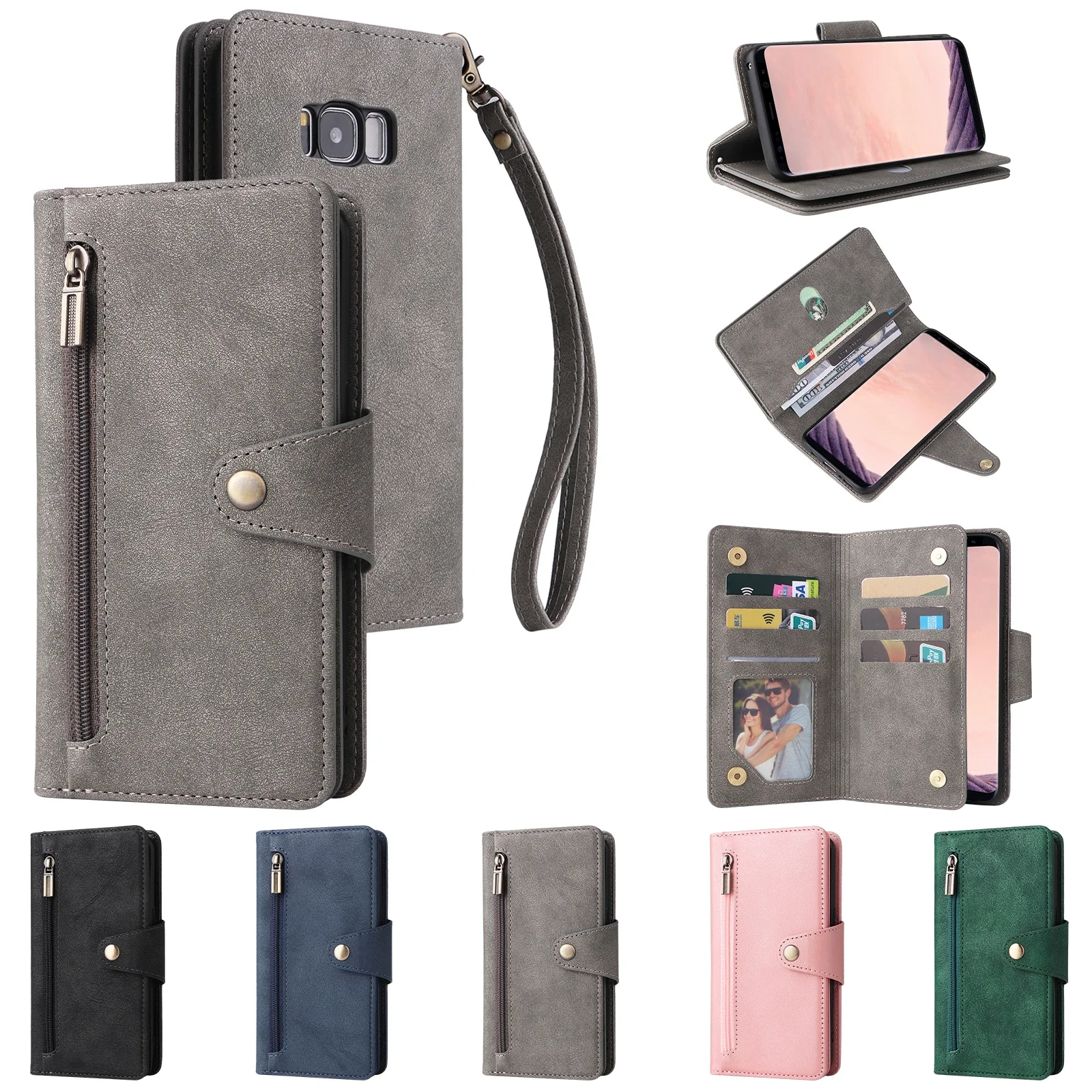 13X*Fillet Leather Case Wallet Anti-fall Flip Phone Case For SAMSUNG GALAXY S9 S8 S24 FE Plus ULTRA