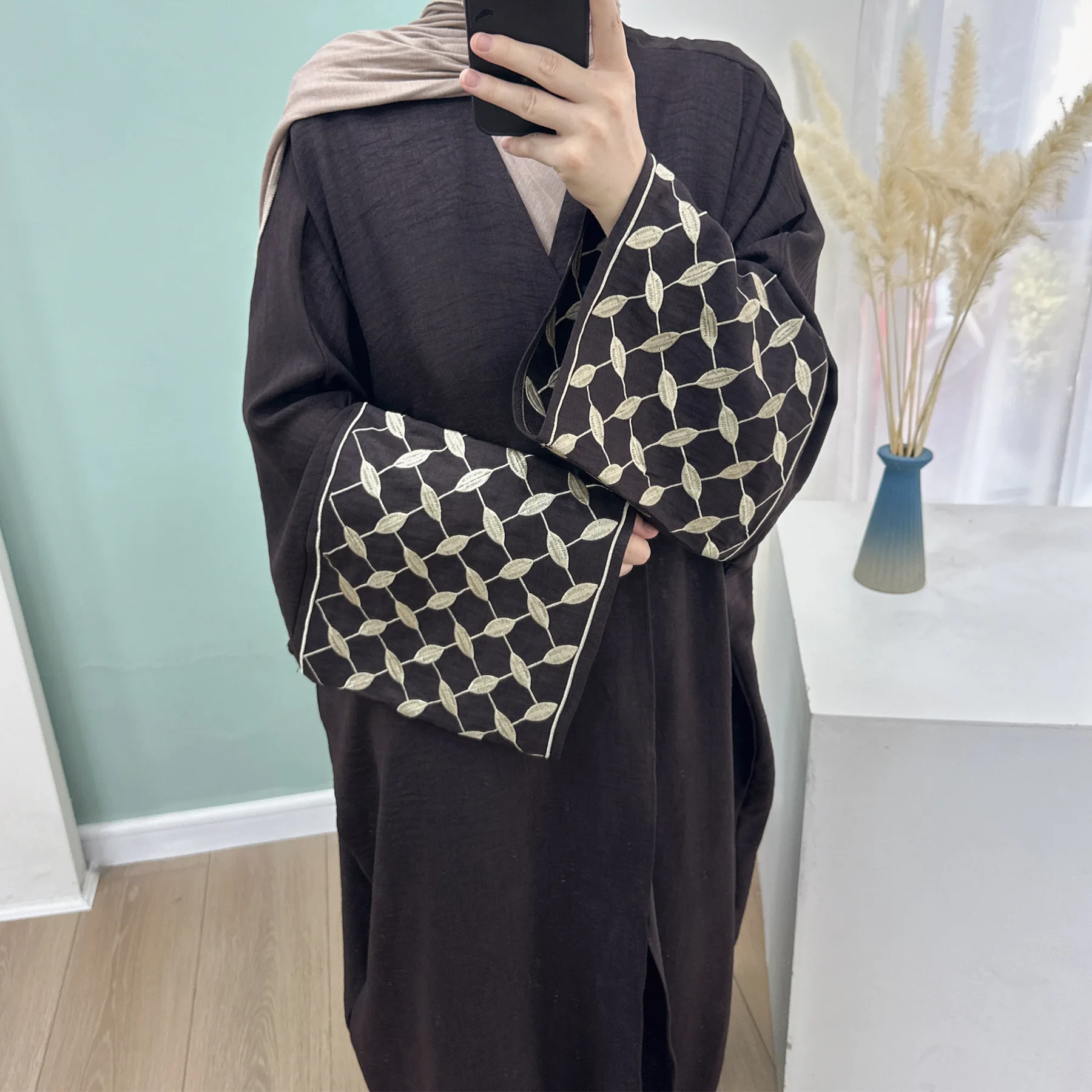 Ramadan Haft Abaje dla kobiet Muzułmanin Kebaya Kimono Kardigan Maxi Sukienka Islam Odzież Dubaj Otwarty Abaya Kaftan Jalabiya Eid