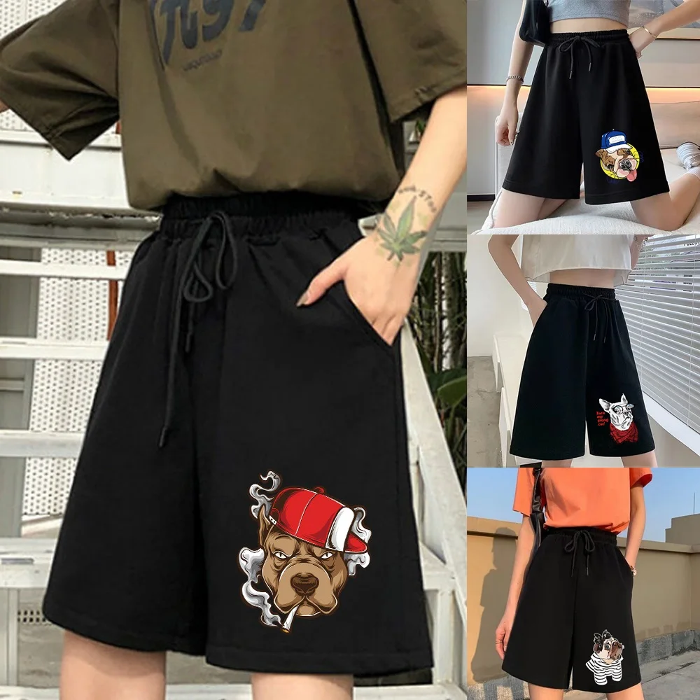 Short court et ample pour femme, vêtement de survêtement, noir, mignon, imprimé chiot, étudiant, Harajuku, mode sport décontracté, dames