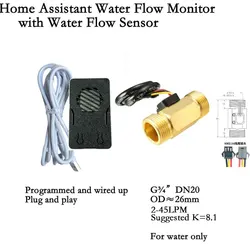 Brass/Alloy Shell Home Assistant Wifi Flow Kit Multiple Sizes Optional Flow Measurement Hall Water Flow Sensor Turbine Flowmeter