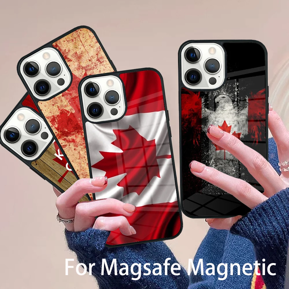 

Canada flag with maple leaf Phone Case Magesafe Magnetic Wireless Charge Cover For IPhone 16 11 12 13 14 15 Pro Max Plus Mini