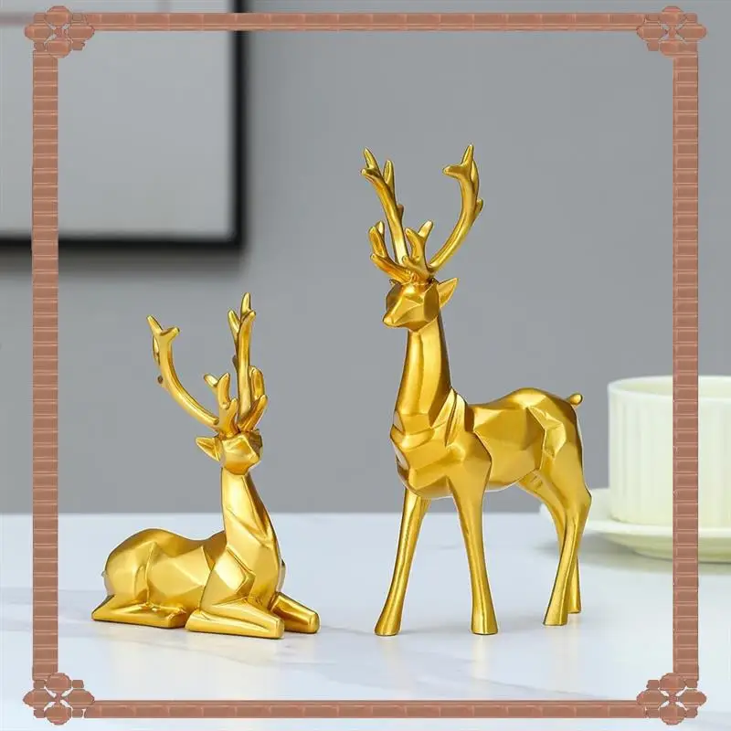 

24-Hour Delivery 2 PCS Sitting Standing Deer Sculptures Christmas Decorations Gold Exceptional Reindeer Statues Add To Your Home