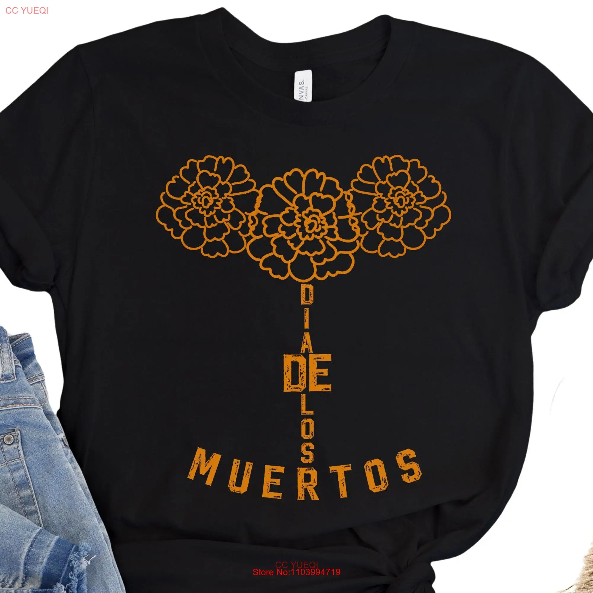 Day of the Dead T Shirt Flor de Muerto Cempasúchil Flowers Latin culture Marigold long or short sleeves