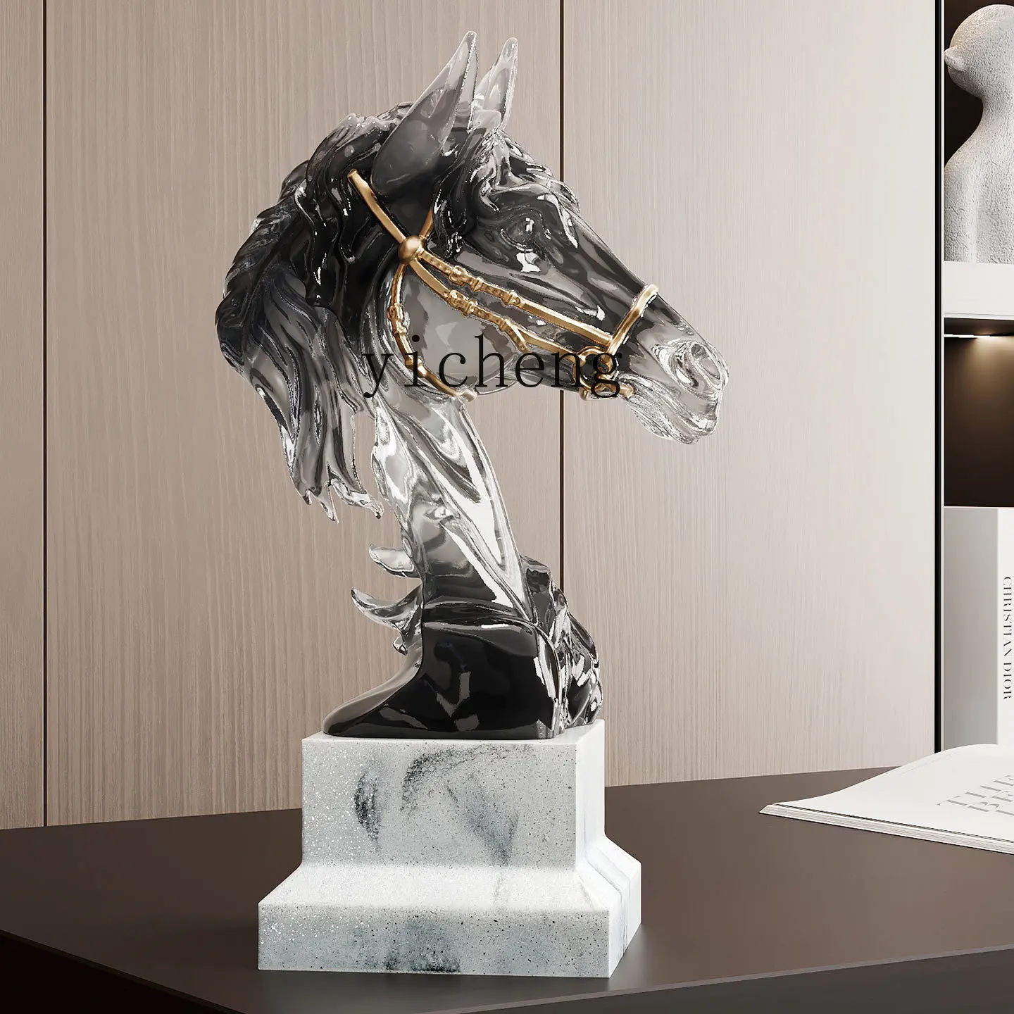 

FY Horse Head Sculpture Ornament for Living Room TV Cabinet Entrance Office Wine Cabinet Decoration