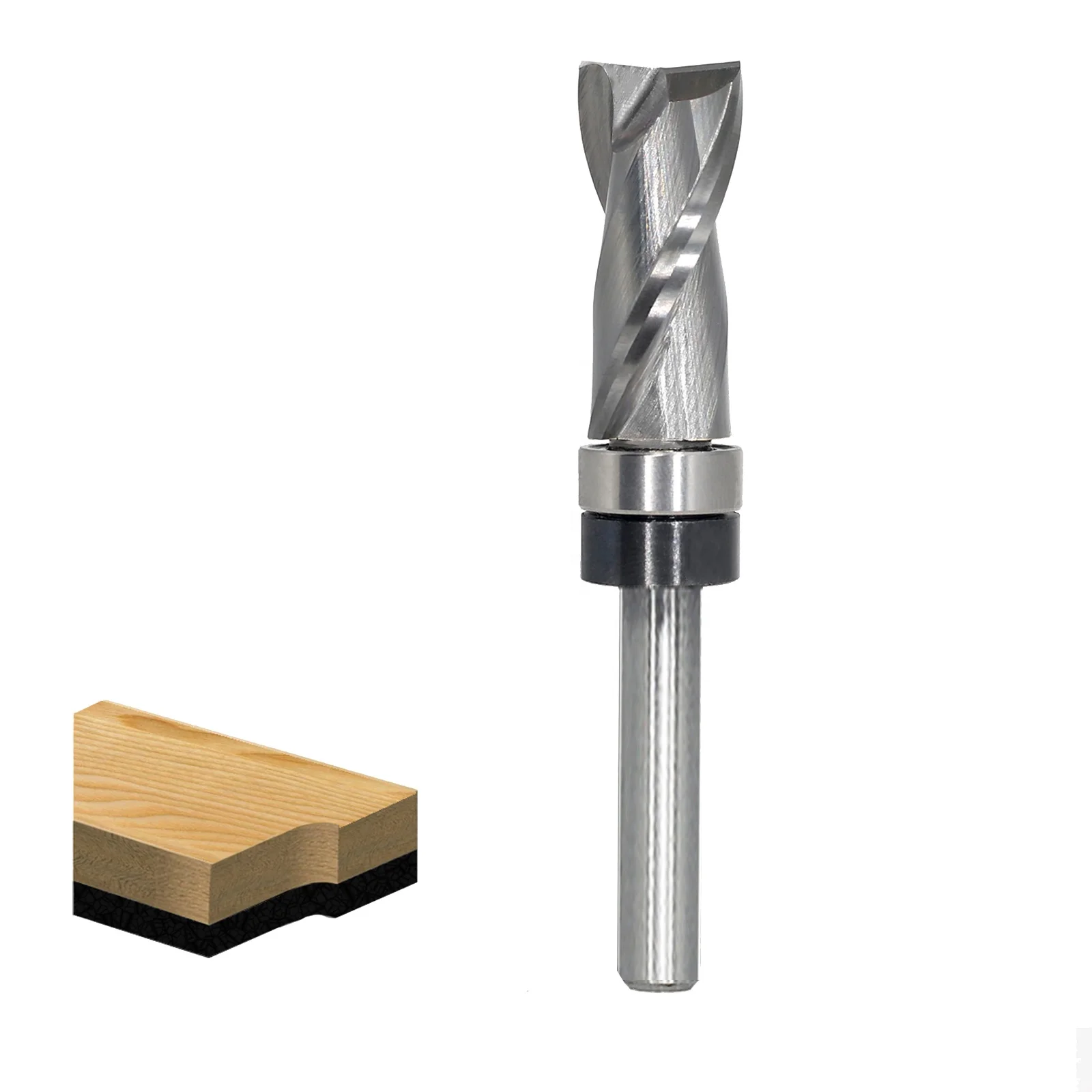 Pattern Flush Trim Router Bit Bottom Clearing 2 Flute,Shank Bearing Upcut Spiral for Flush Trimming -1/4" Shank