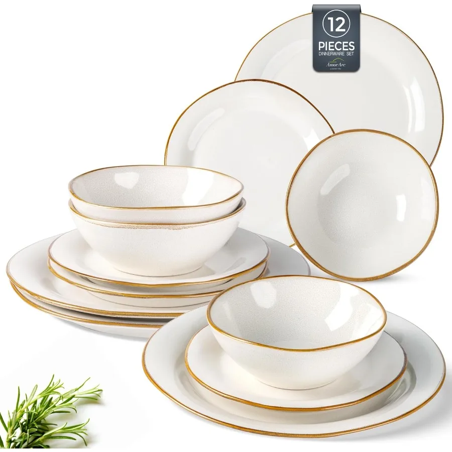 

Handmade Stoneware Ceramic Dinnerware Set with Reactive Glaze for Dining Room Use Scratch Resistant Plates and Bowls Set Suitab
