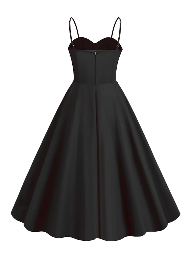 Tonval Sweetheart Neck Spaghetti Strap Double Breasted Long Dress 50s Pinup Vintage Polka Dot Women Party Sexy Dresses