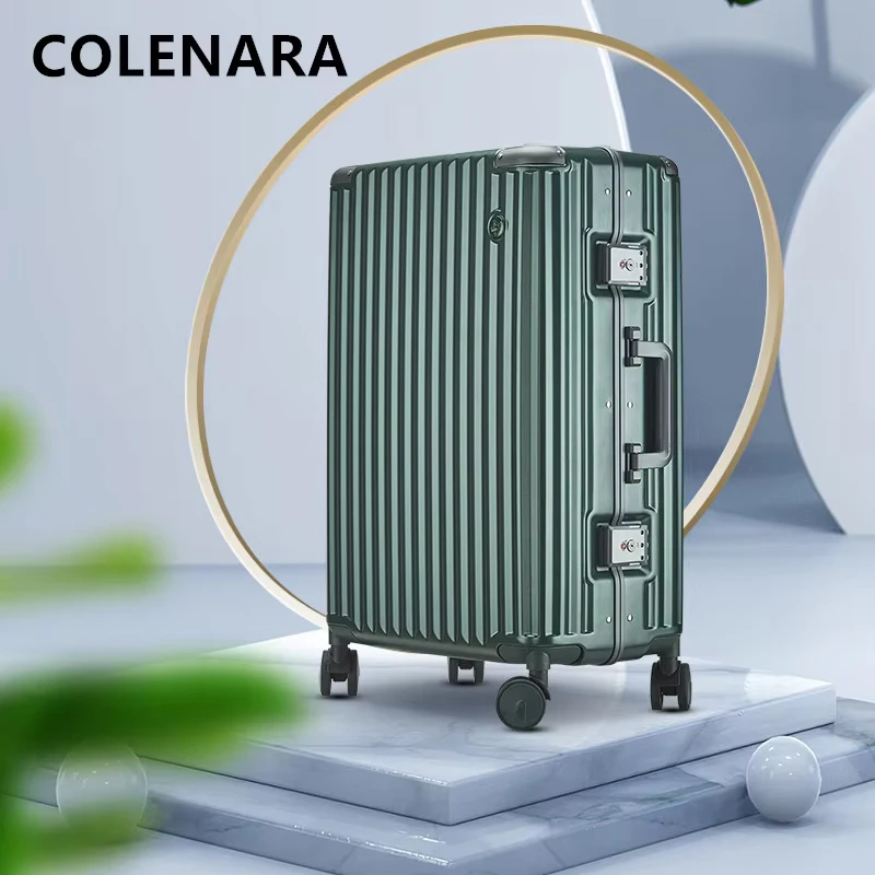 COLENARA koper bagasi kabin, koper berpergian bingkai aluminium 20 "22" 24 "26" 28InchABS + PC untuk perempuan