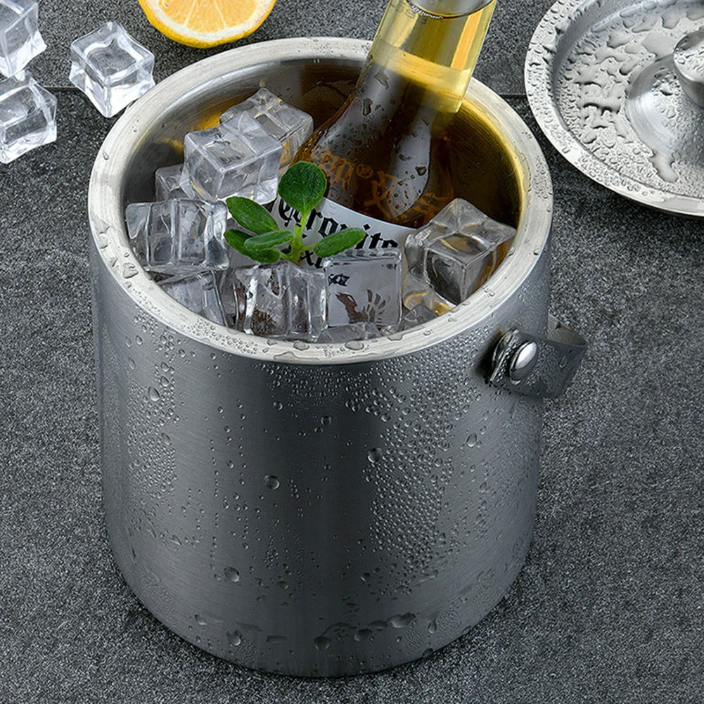 Doppelwandiger, isolierter Kühl-Eiskübel aus Edelstahl mit Deckel, Kühlemübel, ideal für die Hausbar, zum Kühlen von Bier, Champagner, Wein