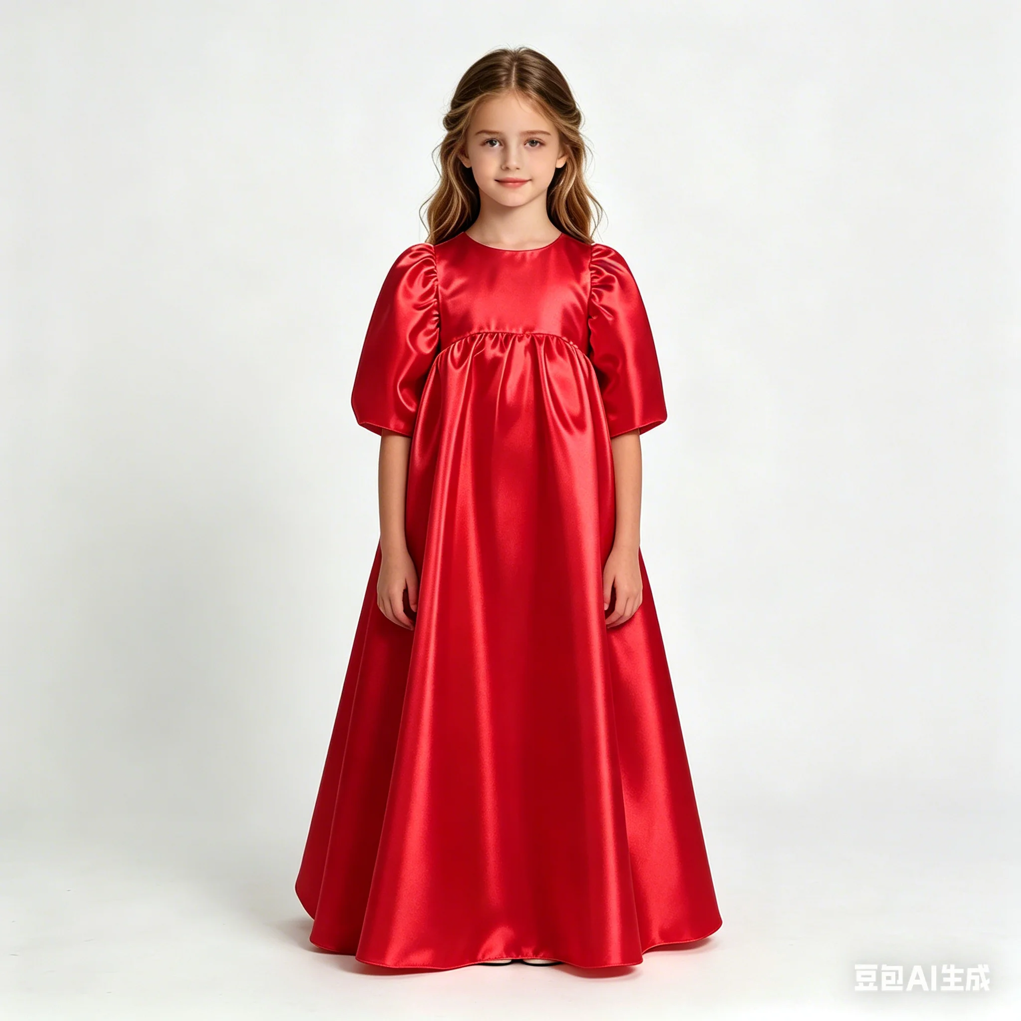 Delicate Customizable Girls' Kids Wedding Party Dress with Bow and Puffy Sleeves for First Communion Birthday Dress Photography