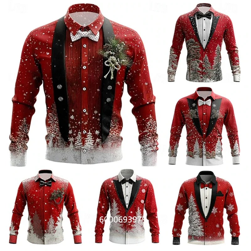 

Valentine's Day/Christmas-style men's suit-inspired printed swallowtail shirt with tie design, a holiday gift for dates.