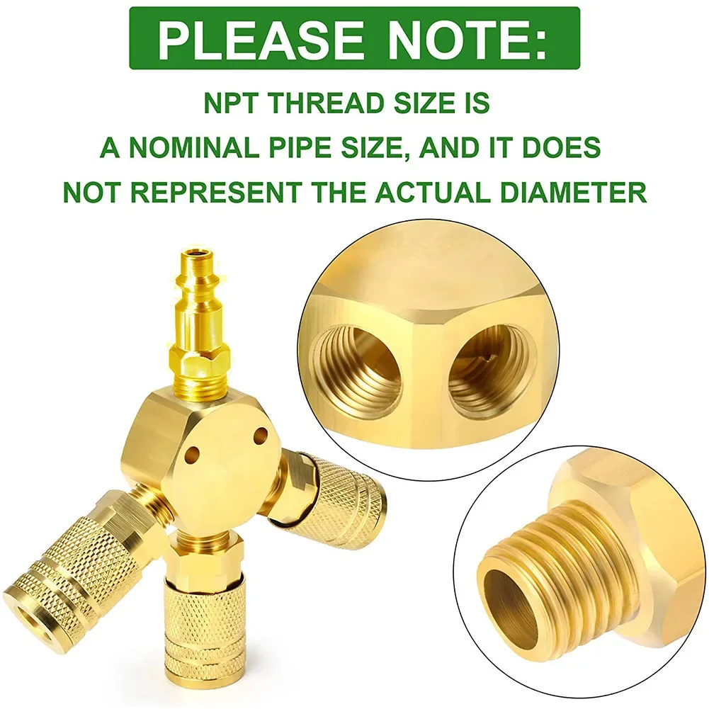 

Quick Coupler Connector Adapter Splitter Efficient Quick Connect Air Coupler 3 Way Manifold for Pneumatic Tools 1/4 NPT