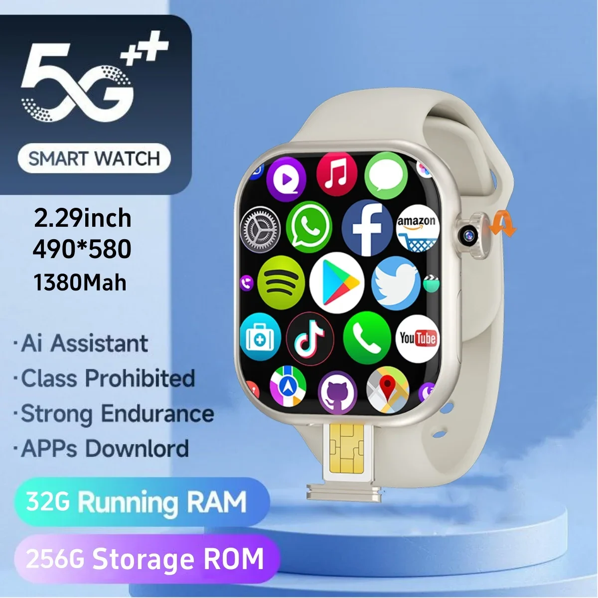 Original VP29 Smart Watch VP Serie 2,29 Zoll Android 5G Smartwatch mit Drehkamera GPS Whatsapp Tiktok App Store Wifi Connect