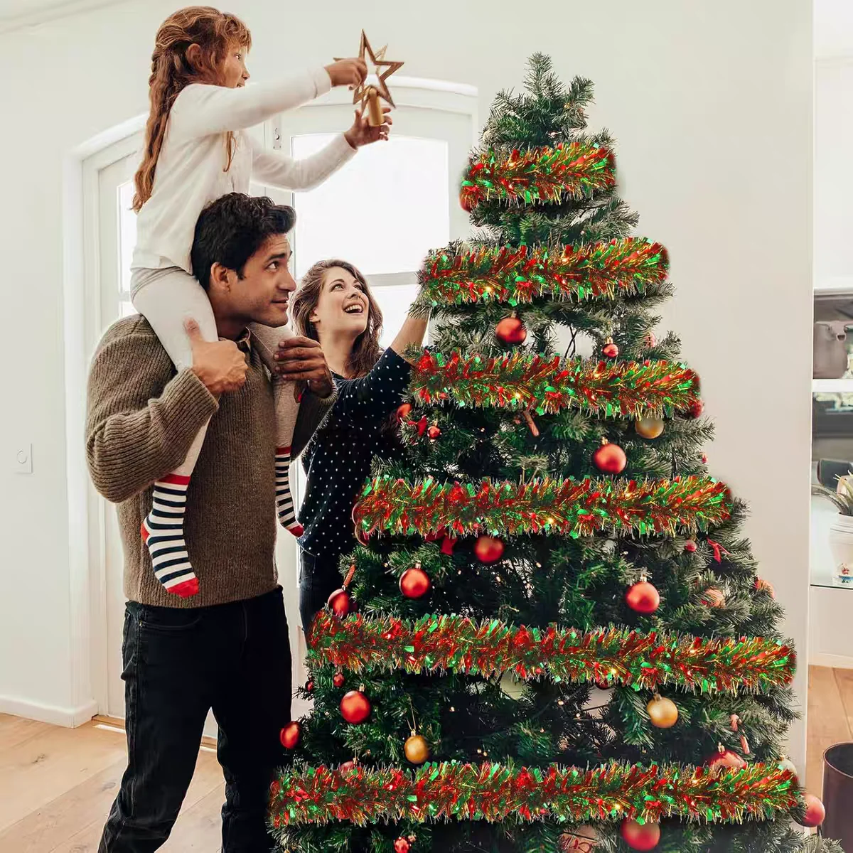 عيد الميلاد بهرج أكاليل الديكور بار القمم 2/10 متر الأحمر الأخضر إكليل شجرة عيد الميلاد الحلي حفلة المنزل الدرج ديكور قلادة الدعامة