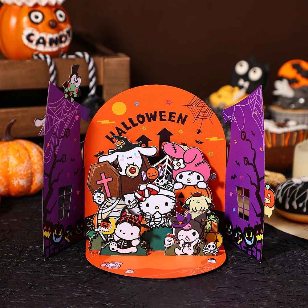 Sanrio Halloween 3D Pop Up Card Podwójne drzwi Kartka okolicznościowa Kreatywne dekoracje Zaproszenie na imprezę z kopertą