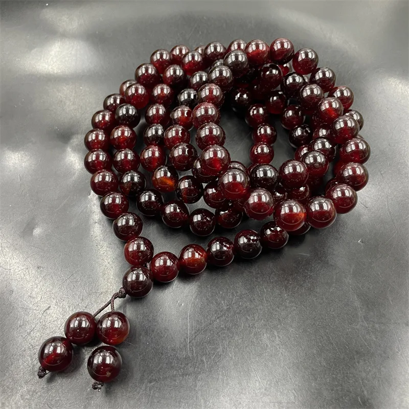 

10Mm 108 Deep Red Agate Buddha Prayer Beads Sweater Chain Long Necklace