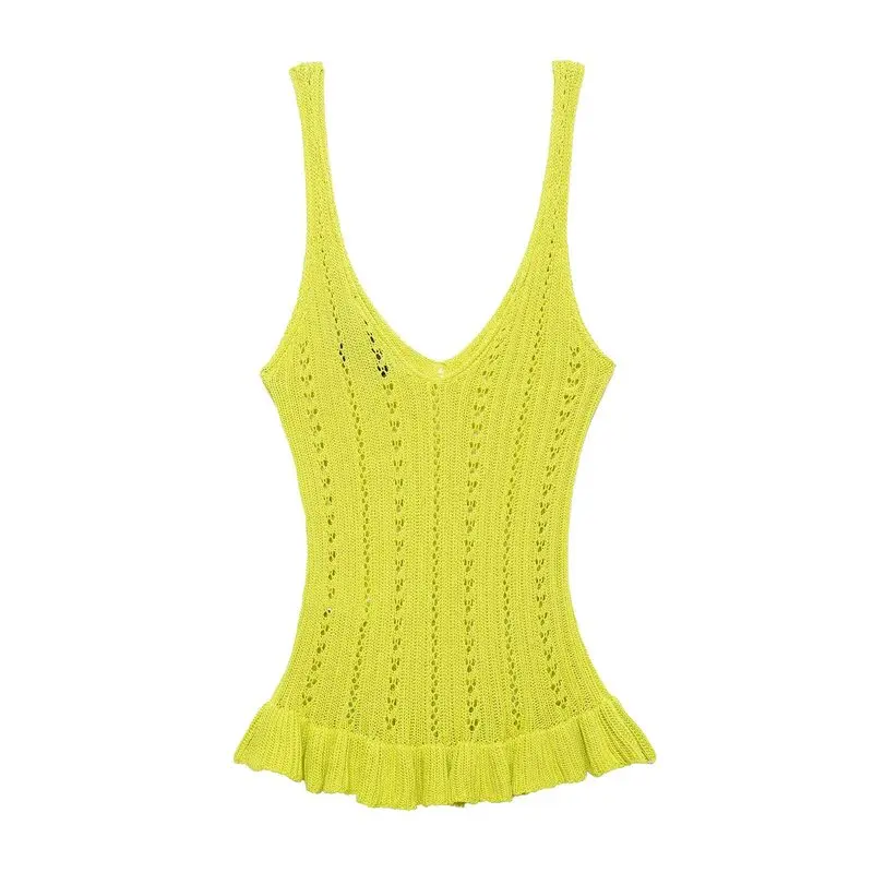 Nowa damska dzianina na lato 2025, warstwowa, zdobiona haftem, sweter z włókna akrylowego, idealny do pracy.