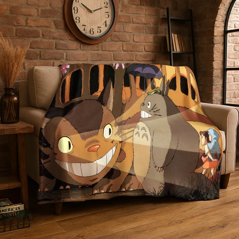 Klassische T-Totoro-Cartoon-Flanelldecke, niedliche, weiche, warme Überwurfdecke für Schlafzimmer, Wohnzimmer, Bett, Reisen, Camping, Picknick, Kinder