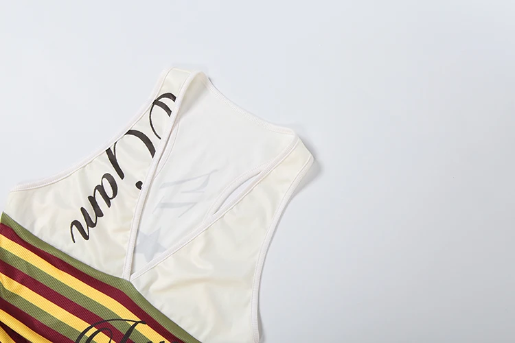 Nibber ärmelloses Tanktop mit Buchstaben-Aufdruck und V-Ausschnitt + Hose mit weitem Bein, lässiges gestreiftes 2-teiliges Set für Damen, trendiger, schicker Street-Sportanzug – Detail 7