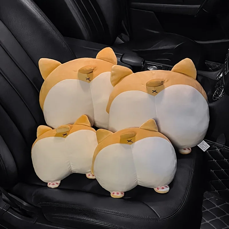 Cartoon Car Headrest Neck Pillow Seat Waist Pendant Back Corgi Butt Cute Cushion Pillow Car Accessories Decorate  Plush Toy Doll