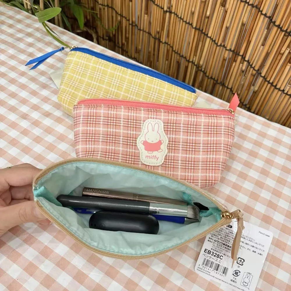 Miffy coelho dos desenhos animados saco de lápis algodão listrado japonês bonito grande capacidade saco de papelaria saco de armazenamento de maquiagem alta aparência