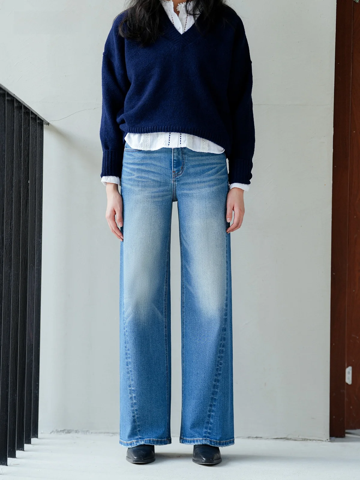 

Женские джинсы DD Inborn Straight Leg Series с дизайнерской отстрочкой, средней высотой посадки, эластичные, прямые, широкие, в стиле ретро