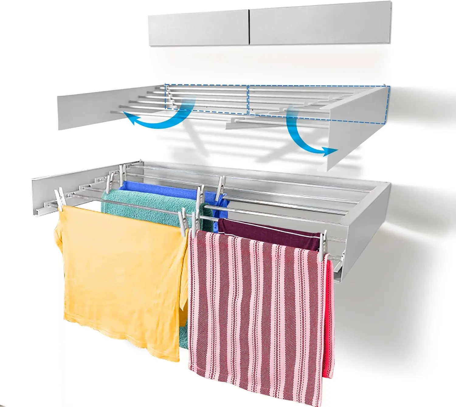 

Laundry Drying Rack, Wall Mounted, Retractable Clothes Drying Rack, 60lbs Capacity, 20 Linear Ft, with Wall Template and Long