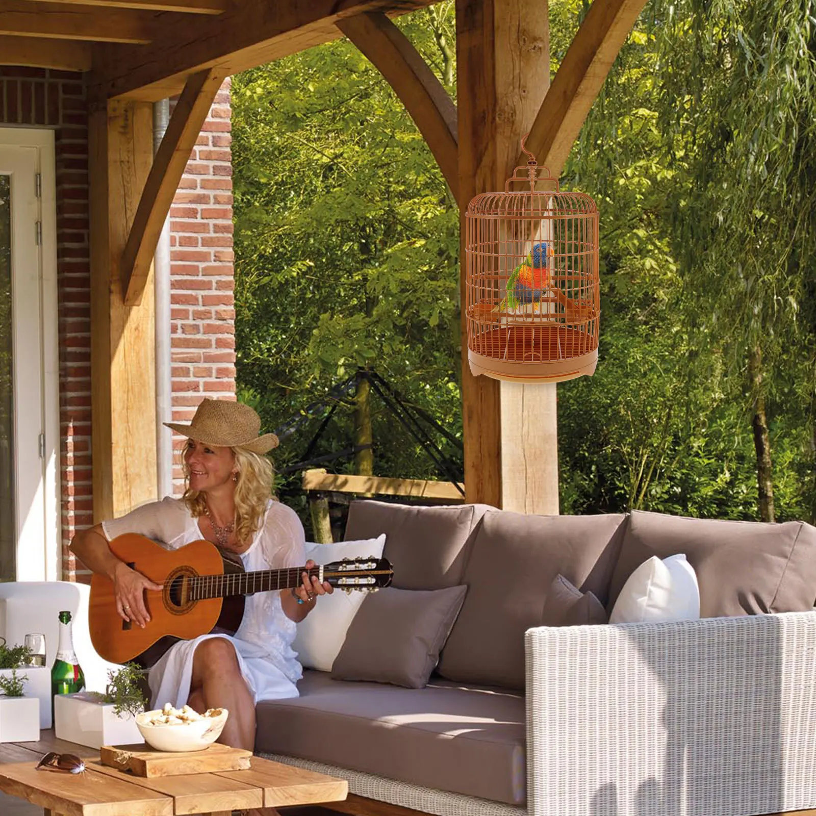 

1 set Round Pet Bird Cage Plastic Large Parrot Parakeet Budgie Cockatiel Aviary With Hanging Hook Standing Pole Bottom Tray Bird