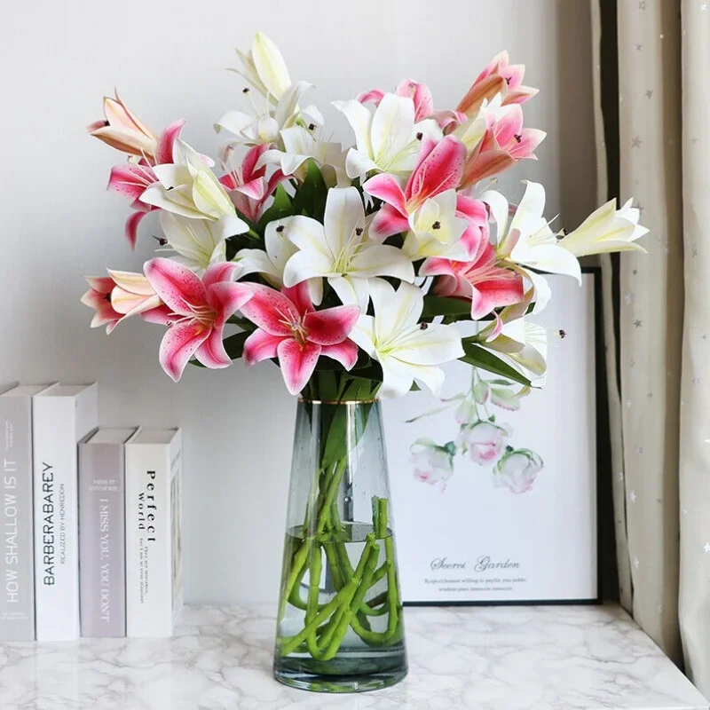 10 cabezas artificiales de lirio falso, flores de seda, ramo de boda, decoración del hogar, adornos de jardín para fiestas