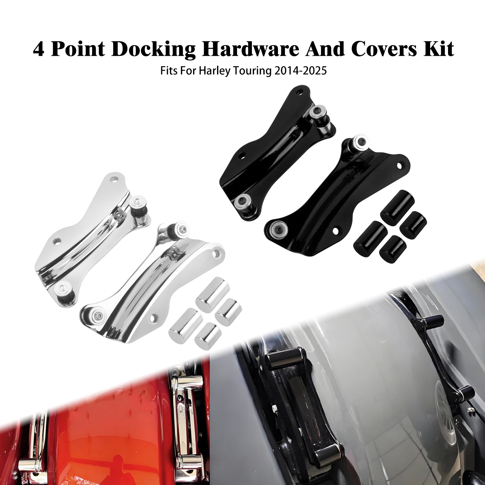Motorcycle Detachable Backrest Joint Cover 4 Point Docking Hardware Kit For Harley Touring Road Electra Street Glide FLHR 14-Up