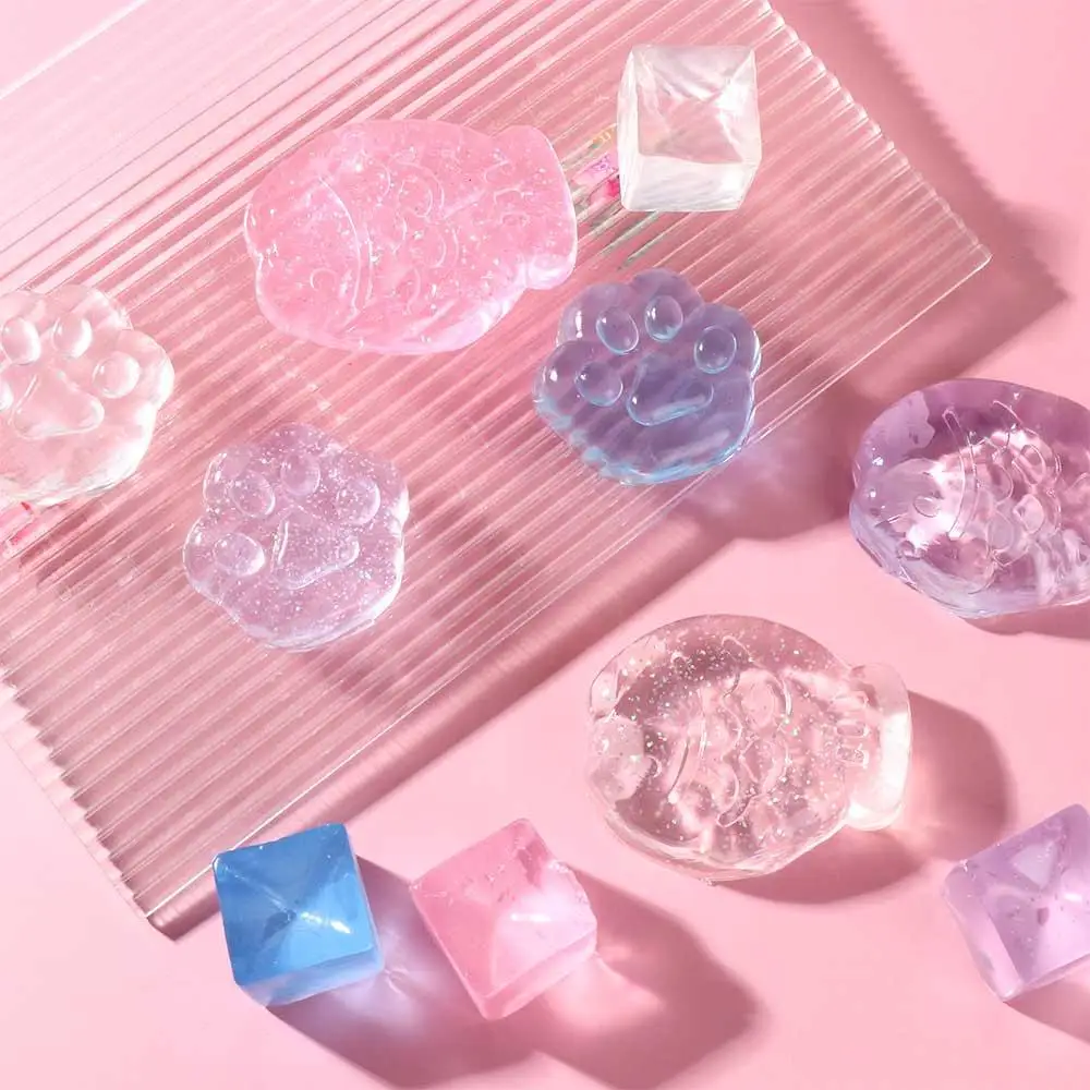 Kawaii Mini Transparent Fish Cat Paw Hand Pinching Ice Pressure Ball  Squeeze  Mini Mochi Ice Block Cat Paw Mini Mochi