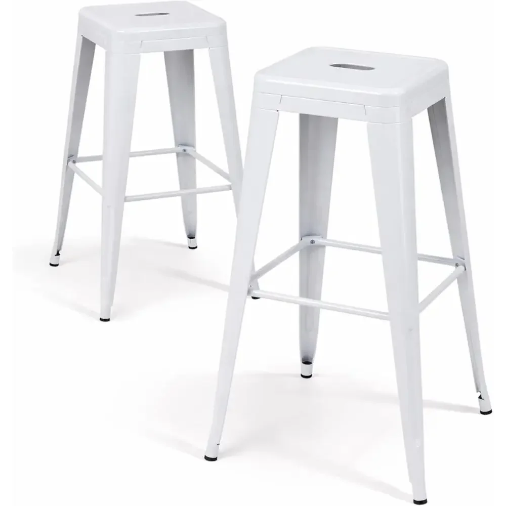 

Set of 2, 30 White Metal Bar Stools, High-Top Dining Chairs, Compact Kitchen Counter Stools