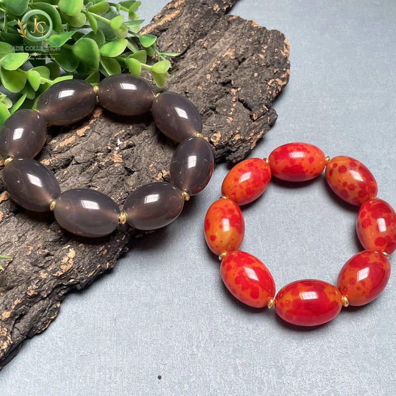 Red agate bracelet, blood-red smoky chalcedony, unisex egg-shaped bracelet, business jade gift, wholesale supply for live stream