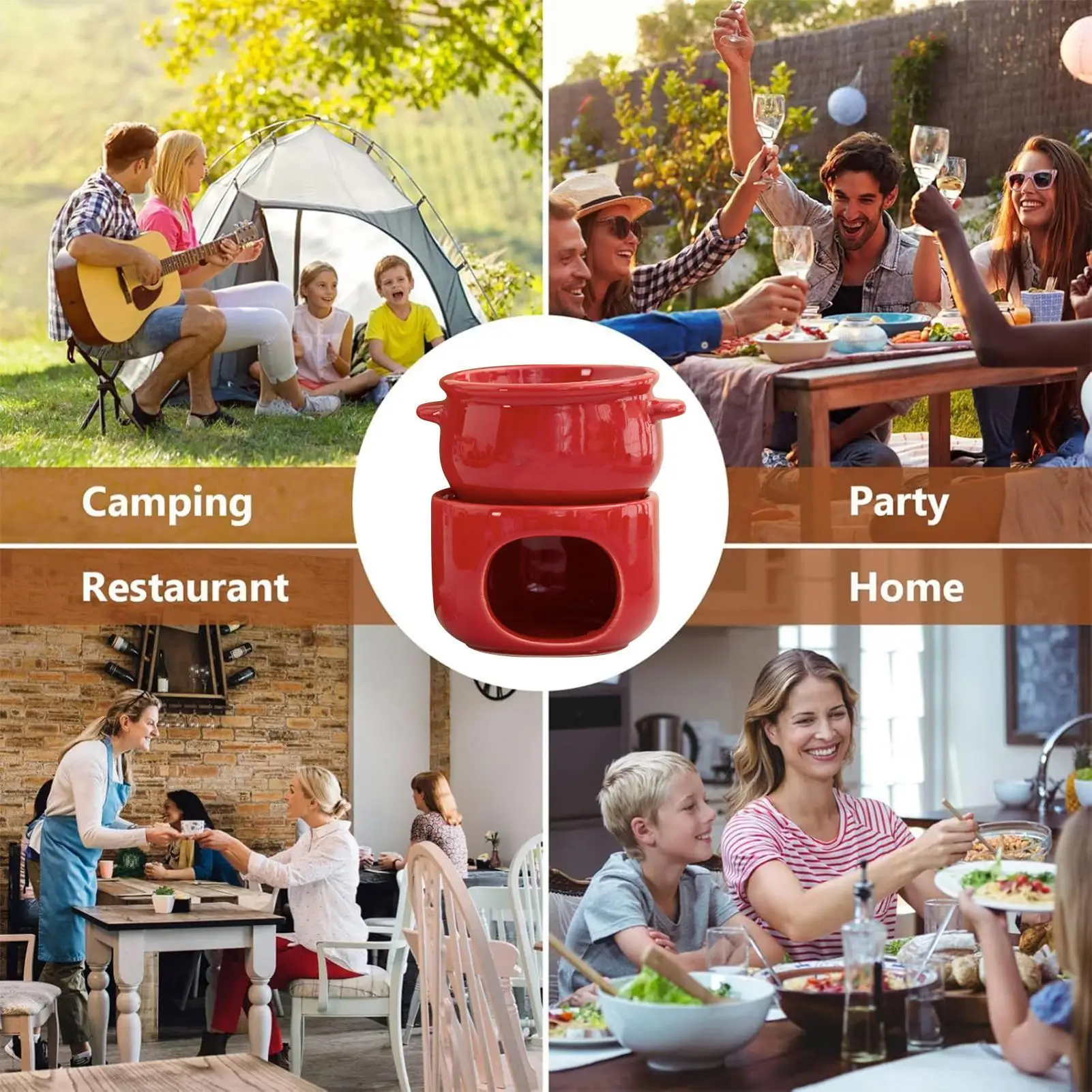 

Sweet Fondue Cup Ceramic Warmer Heat-Resistant Pot Personal Fondue Mugs With Forks For Cheese Marshmallow Dipping Dessert