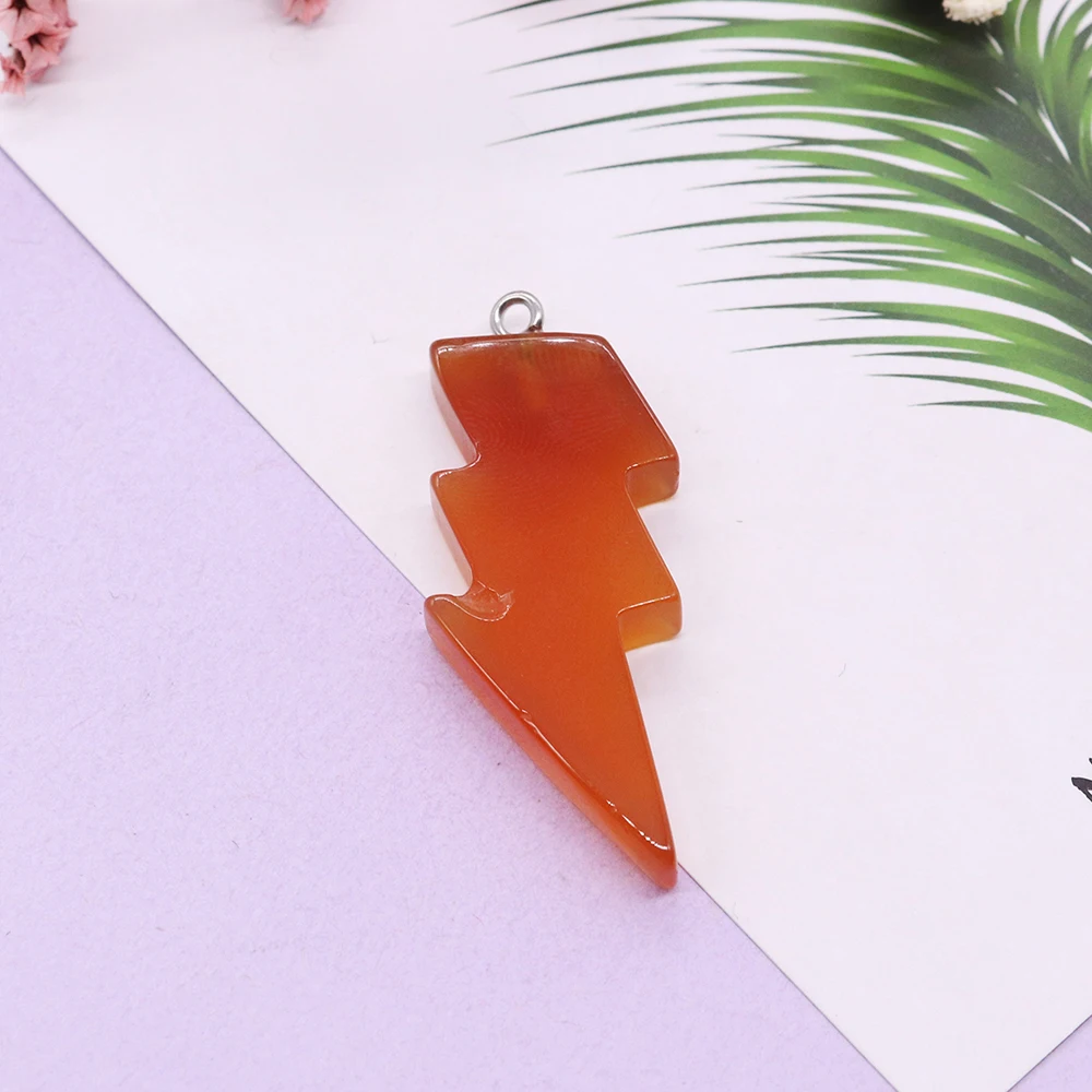 

Lightning-shaped Natural Stone Pendant 18x44mm Lapis Lazuli Amethyst Single-hole Charm Handmade Fashion Necklace Earring Gift