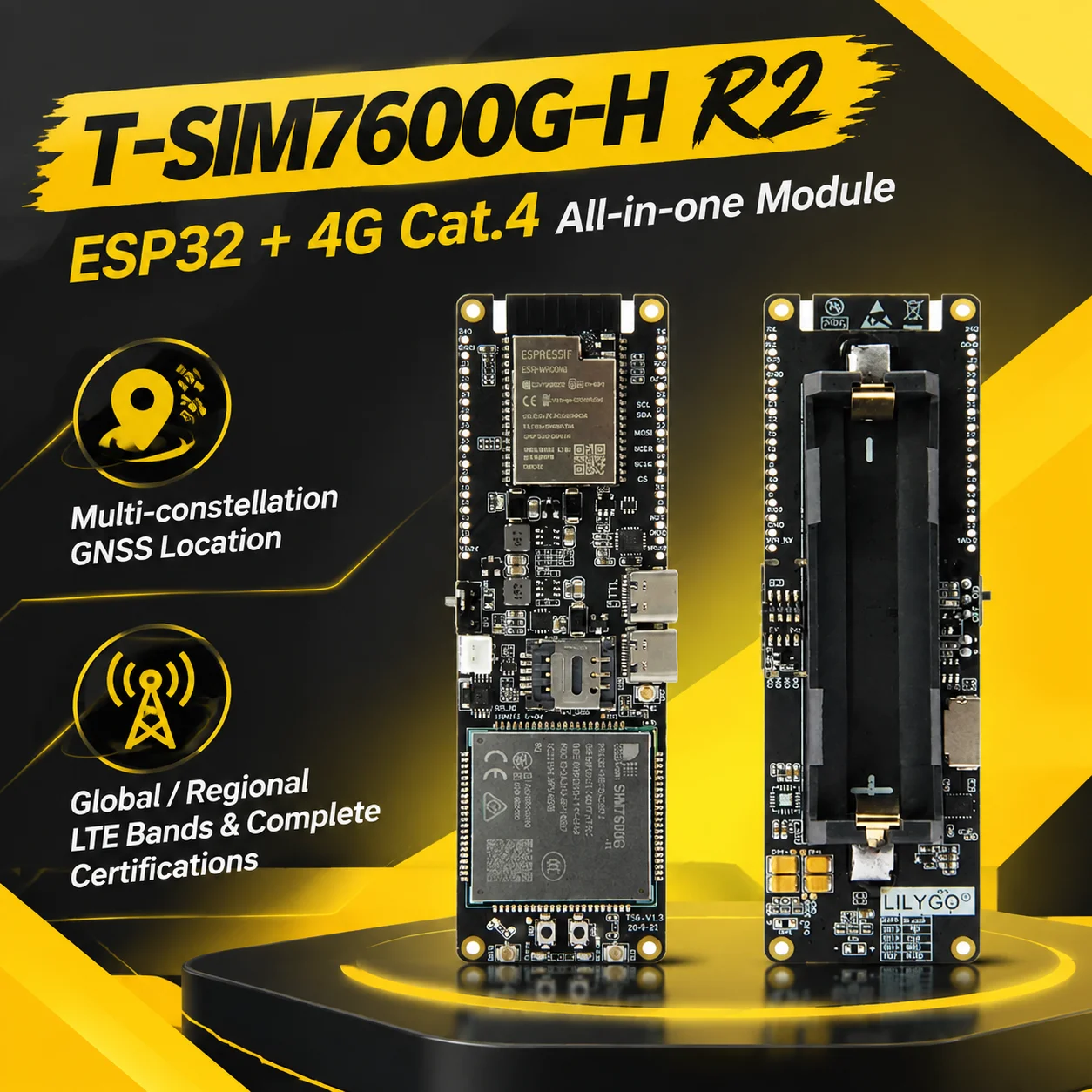 LILYGO T-SIM7600 ESP32 4G LTE Cat.4 Module Wi-Fi BLE GNSS Positioning Global/South America Frequency Bands IoT Development Board