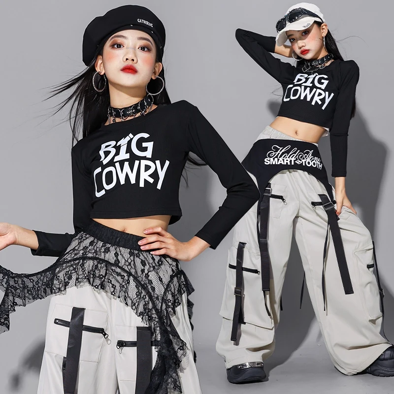 

Одежда для джазовых танцев, новая группа для девочек, сценический наряд Kpop, детские брюки в стиле хип-хоп, черный укороченный топ, одежда для выступлений в концерте, танцовщицы 2718