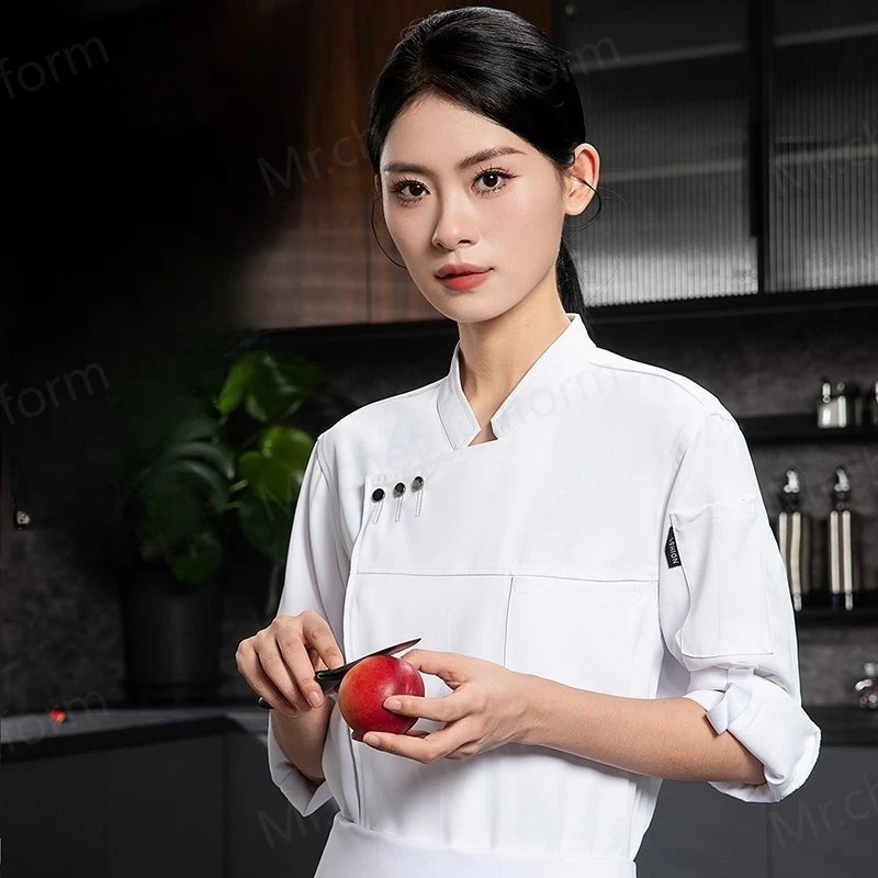 長袖シェフコート通気性シェフジャケットロゴユニセックスキッチン調理作業服ホテルケータリングレストランスタッフ作業服