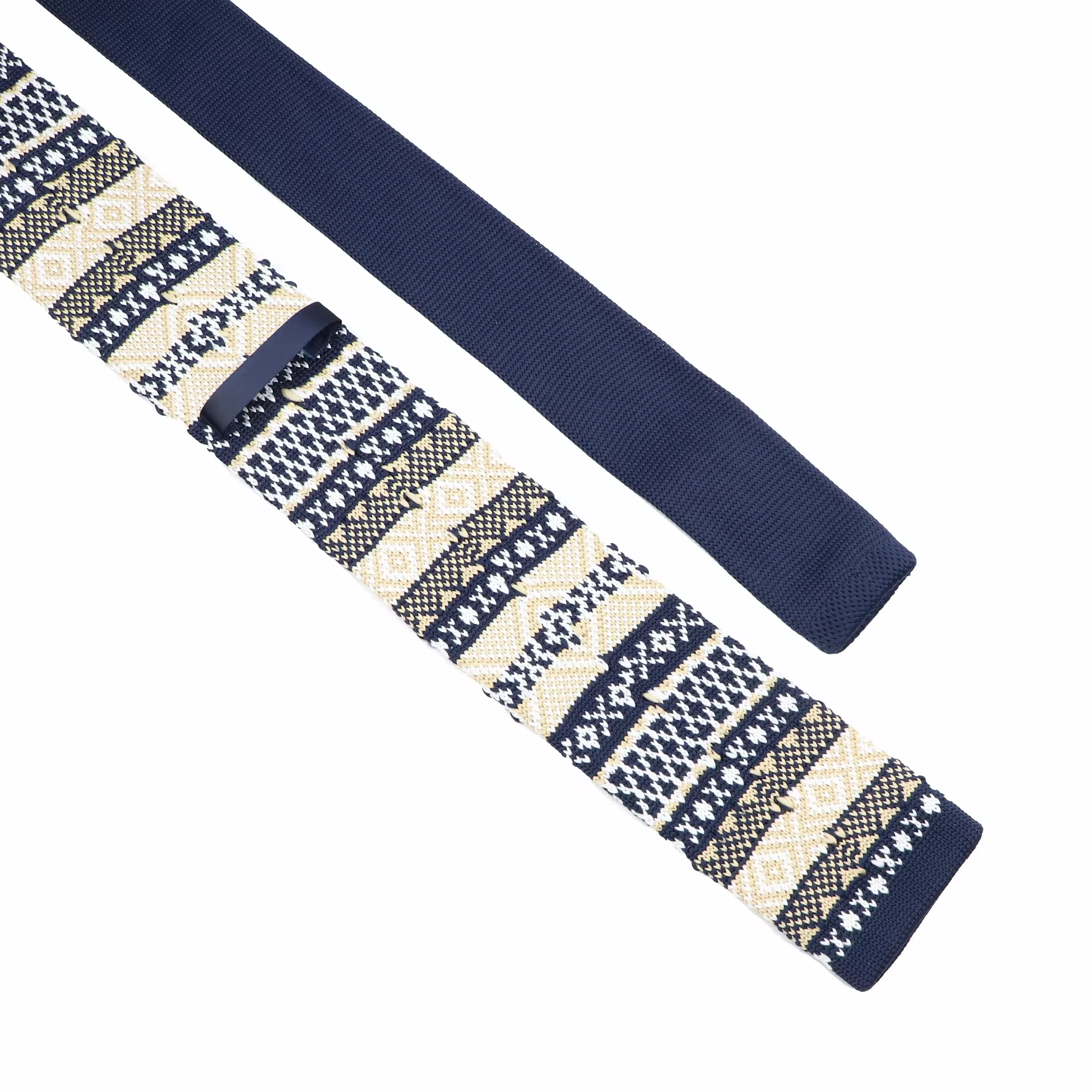Vintage Knit Necktie for Men Classic Ethnic Fair Isle Design Skinny Woven Neckwear for Office and Daily Wear