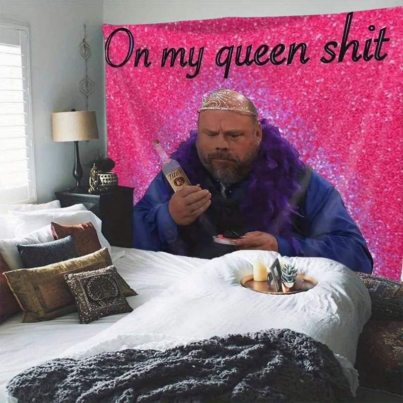 VIKAMA Funny Tapestry On My Queen Shit Internet Meme Wall Cloth Bedroom Party Background Wall Room Decoration