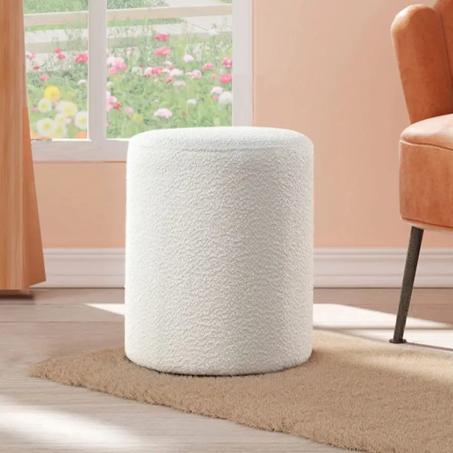 

Modern Round Ottoman with Soft Padded Seat, Multifunctional Vanity Stool for Makeup, Upholstered Footrest Stool Ottoman Foot St