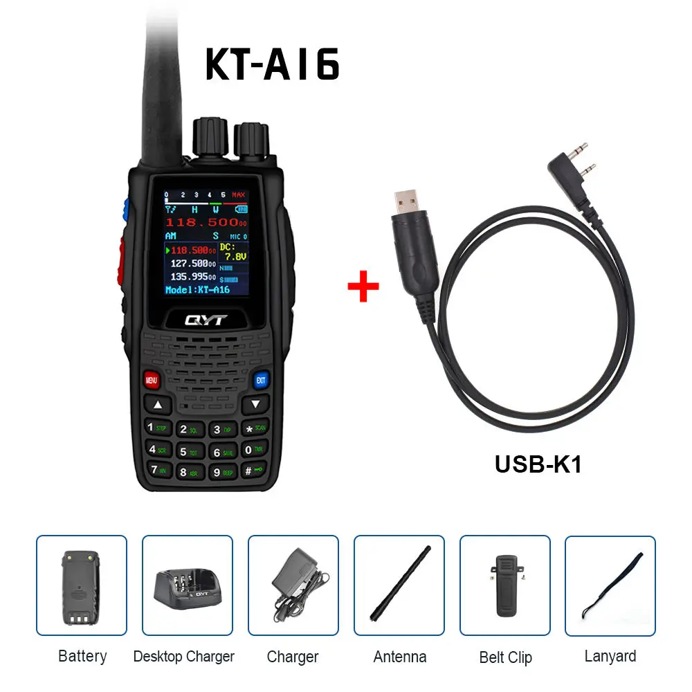 QYT KT-A16 Air Band Radio Tx118.000-136.999MHz Rx108.000-136.999MHz 6W High Power 200 Channel Handheld Transmit image 3