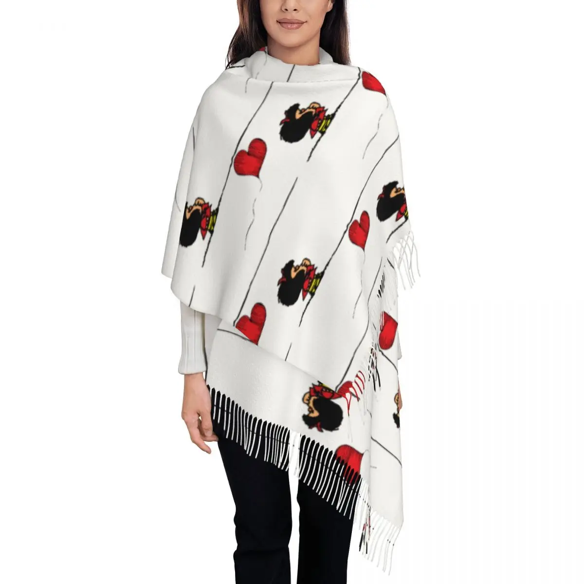 

Mafalda Heart Scarf for Womens Winter Fall Pashmina Shawls and Wrap Cartoon Long Large Shawl Scarf for Evening Dress