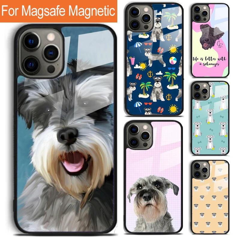 Cartoon schnauzer dog Phone Case For iPhone 16 15 14 13 12 11 Pro Max Plus Magsafe Magnetic Wireless Charging Cover