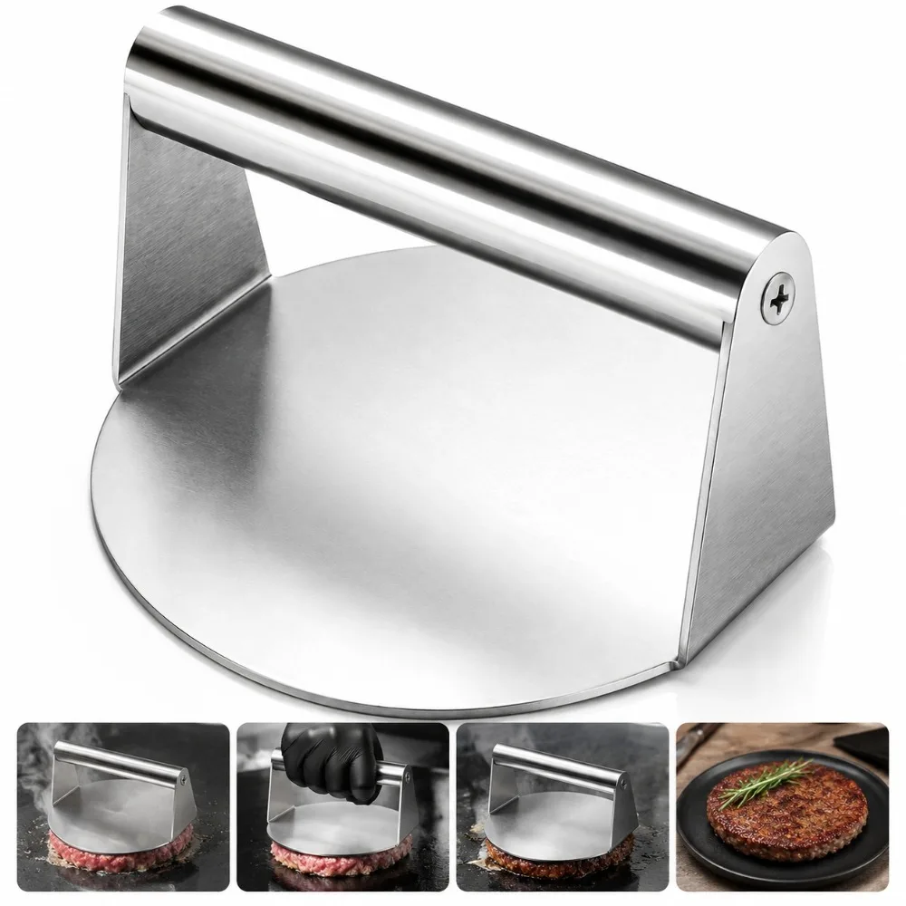 Burger Patty Press Stainless Steel Burger Patty Press Heavy Duty Non Stick Maker Teppanyaki BBQ Grilling Outdoor Supply Tool Set