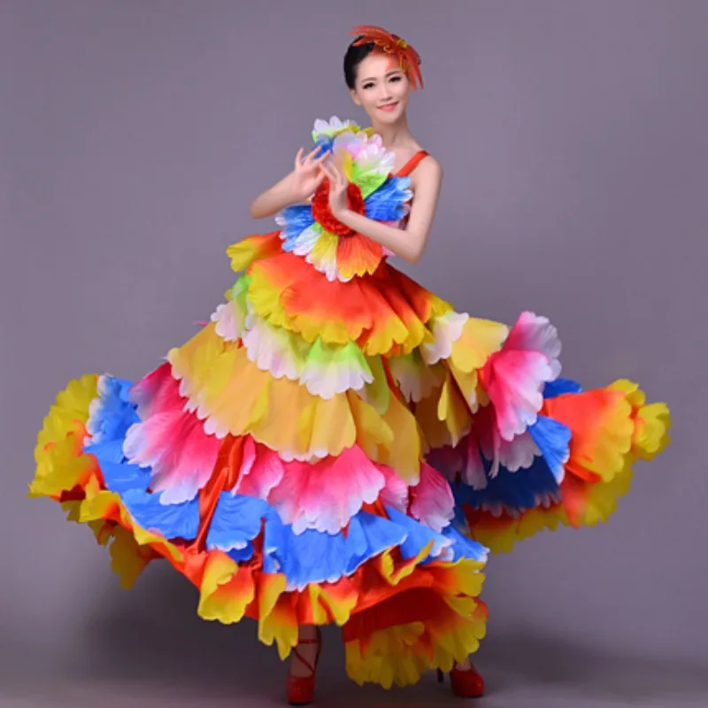 360 Degrees Spanish Flamenco Dresses Stage Costume Women Bullfight Dance Dress Long Robe Flamenco Fille for Girls Costume