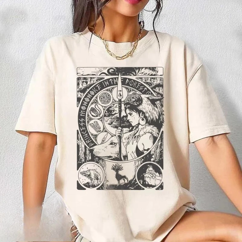 Summer Women's Retro Princess Mononoke T-shirt Summer Couple Pure Cotton Streetwear Shirt　women clothes shirts for women
