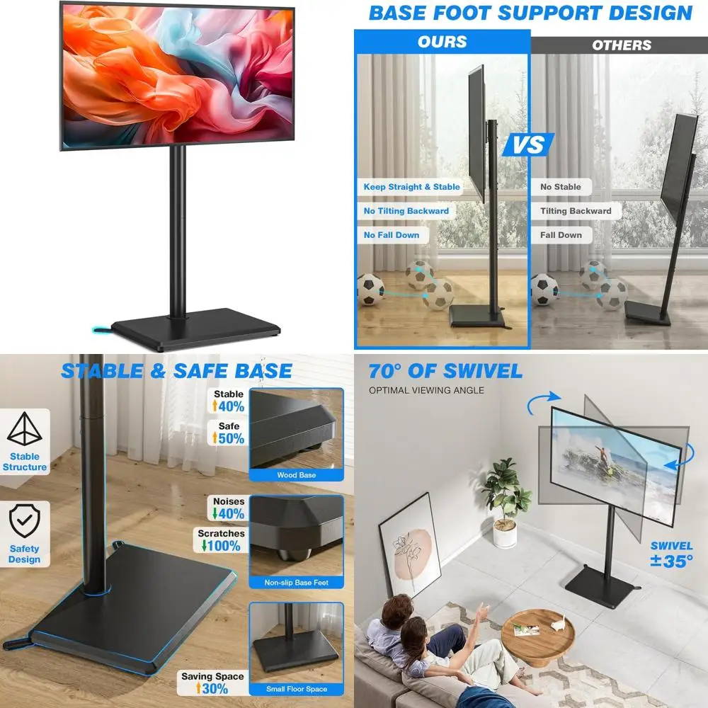 

Поворотная подставка для телевизора с регулируемой высотой для телевизоров диаметром 32–60 дюймов, деревянная основа, компактная конструкция